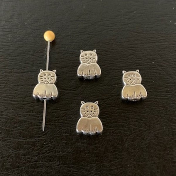 4 small cat beads, silver cat beads, cat beads, cat beads silver, cute cat beads, double sided beads, beads cats, kitty beads, kitten beads