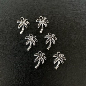 6 small palm tree charms, metal charms, charm bracelet, palm tree charm, Florida charm, Hawaii charm, silver palm tree, tropical charms
