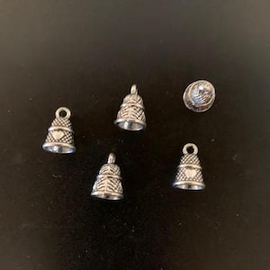 5 small thimble charms, thimble charm, silver thimble, thimble jewelry, sewing charms, seamstress charm, quilting charms, embroidery charm