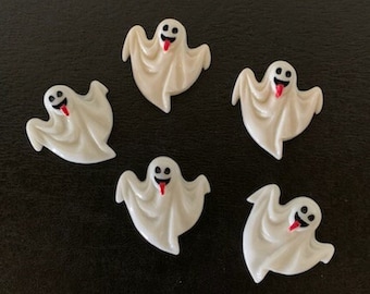 5 ghost cabochons, ghost cabachon, ghost flats, ghost flatbacks, resin ghost, cabochon ghost, halloween ghost, halloween cabochon, ghosts