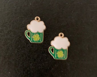 2 Irish beer charms, beer charm, beer charm bulk, Irish beer mug, green beer, st patricks charms, Irish charms, lucky clover charm, beer mug