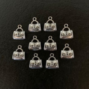 10 silver mini purse charms, mini purse charm, silver purse charm, silver purse jewelry, purse jewelry, charms purse, purse charm silver,