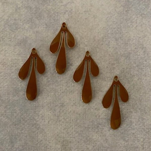 3 - 4 saddle brown triple drop pendants, brown pendant, brown charms, brown jewelry, drop pendant, brown and gold, unique pendant, brown