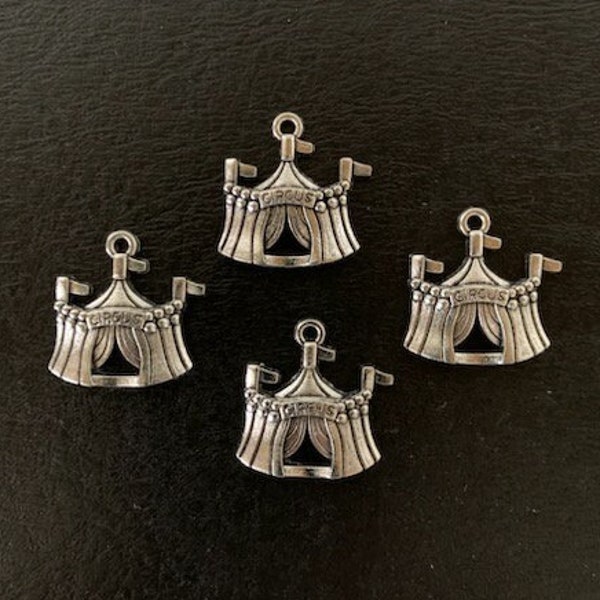 4 circus charms, circus tent charm, silver charms, charms for bracelet, charms for necklaces, charms pack, charm packs, charms for earrings