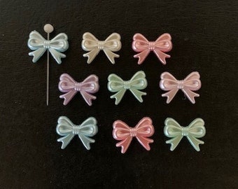 9 random mix bow beads, pastel bows, bow beads, bead bow, miniature bows, craft beads, blue bow, small bows, pink bow bead, purple bow, bows