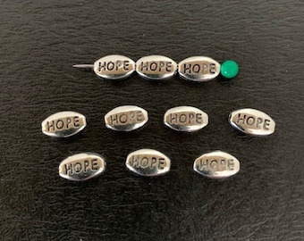 10 small oval HOPE beads, silver beads, oval beads, small beads, hope jewelry, word beads, small silver beads, silver beads, beads silver