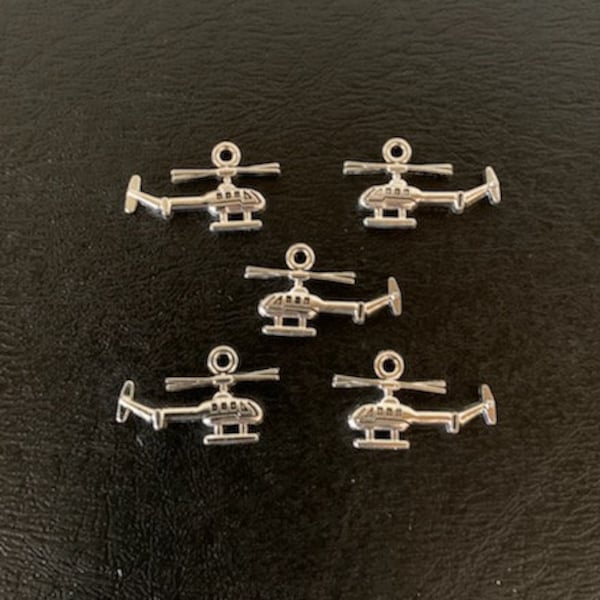 5 helicopter charms, helicopter charm, helicopter jewelry, metal charms, charm bracelet, whirlybird, two sided charms, propeller charm