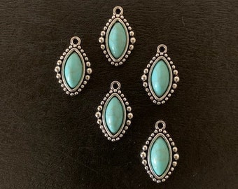 5 aqua/turquoise stone charms, aqua stone charm, turquoise stone, aqua stone jewelry, aqua charms, turquoise charm, southwestern charms