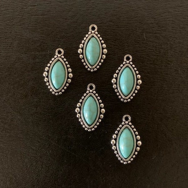 5 aqua/turquoise stone charms, aqua stone charm, turquoise stone, aqua stone jewelry, aqua charms, turquoise charm, southwestern charms