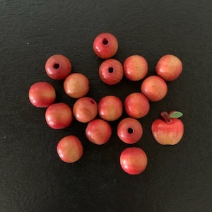 16 apple color wooden beads, red wooden beads, wood beads, red wood beads, apple beads, beads red, round beads, beads wood, red beads, beads