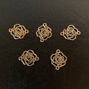 5 gold rose connector charms, rose connector, rose connector charm, gold connector, connector charms, bracelet charms, rose charm, gold rose