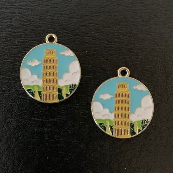 2 italy pendants, italy landmarks, leaning tower, italy charm, italy pendant, italy jewelry, landmark charm gold, travel gifts, italy gifts