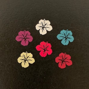6 random mix metal hibiscus charms, hibiscus charm, hibiscus pendant, hibiscus jewelry, hibiscus flower, metal flower, metal flower jewelry