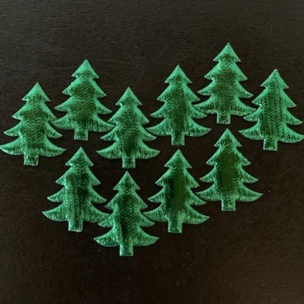 10 satiny tree appliques, christmas trees, christmas decor, christmas applique, green tree fabric, spruce tree, christmas crafts, green tree