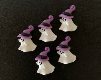 5 ghost with hat cabochons, ghost cabachon, ghost flats, ghost flatbacks, resin ghost, cabochon ghost, halloween ghost, halloween cabochon