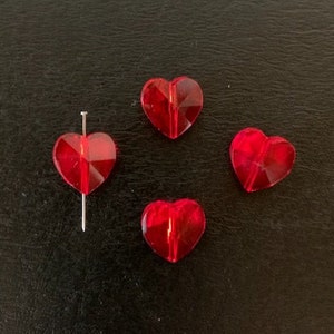 4 red crystal heart beads, red heart beads, red hearts, red hearts beads, crystal heart, crystal heart beads, red crystal, red crystal heart