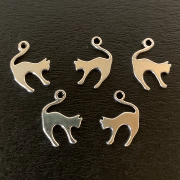 5 silver cat charms, metal charms, charm bracelet, cat charm, cat charm pack, cat charm pendant, cat charm silver, cat charm bulk, charm cat