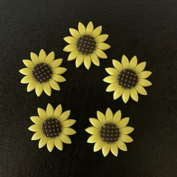 5 sunflower cabochons, silicone sunflower, cabochon sunflowers, sunflower flats, sunflower flatbacks, sunflower crafts, sun flower cabochon