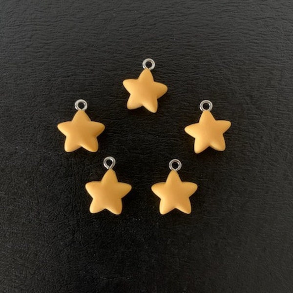 5 yellow star charms, star charms, charms star, yellow stars, chunky star, small star charm, star jewelry, star craft, star pendant, stars