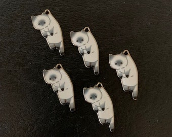 5 gold, white, gray cat charms, cat charms, cat charms gold, white cat charms, charms cat, hanging cat charm, gold cat charm, cat pendant