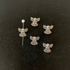 5 chunky silver angel beads, angel beads, angel charms, bead angel, angel jewelry, victorian bead jewelry, angel bead charm, religious beads
