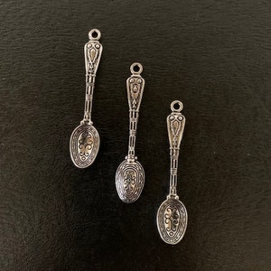 3 silver spoon charms, spoon charm, spoon pendant, spoon jewelry, spoon pendant for necklace, silver spoon, silver spoon jewelry, bulk charm