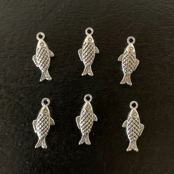 6 fish charms, fish charm, fish jewelry, silver fish, fish scale charm, angler fish, silver fish pendant, fisherman charm, fishing charm