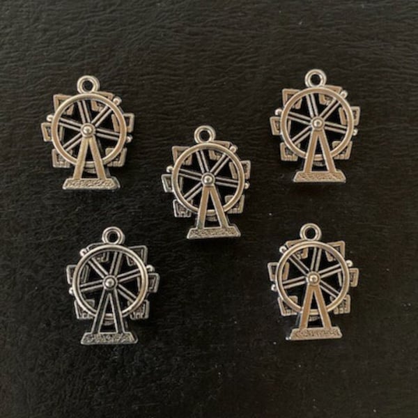 5 silver ferris wheel charms, ferris wheel charm, silver charms, charms for bracelet, charms for necklaces, charms pack, charm packs, charm