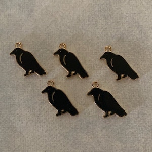 5 black raven charms, black raven charms, raven charm, raven charm black, crow charm, gothic bird, black bird jewelry, goth charms, raven