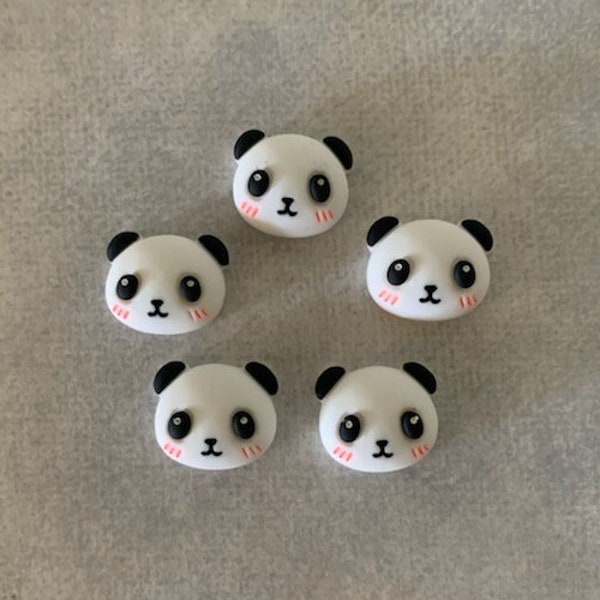 5 panda head cabochons, panda flats, panda flatback, panda head charm, panda charm, panda bear flatback, cabochon panda, panda bear crafts