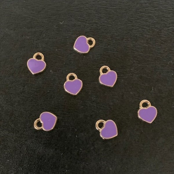 7 purple and gold heart charms, purple heart charm, heart charm, heart charms bulk, heart charm purple, small heart charm, purple and gold