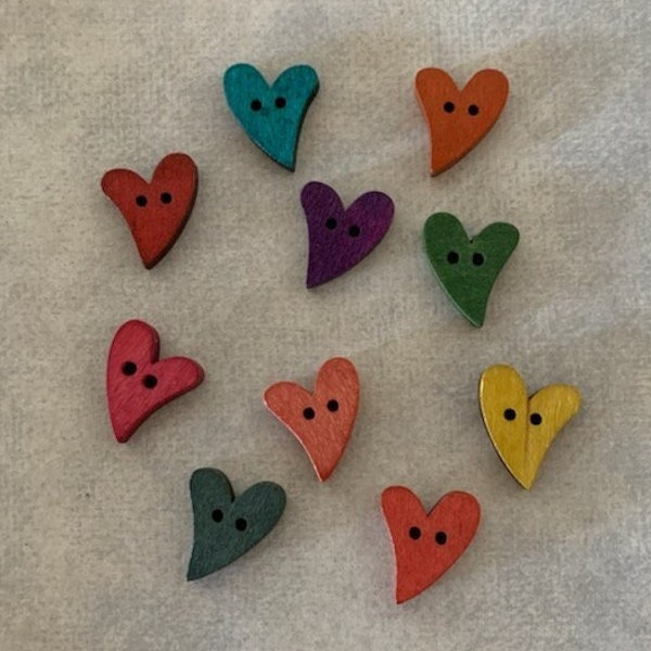 10 random mix heart buttons, heart buttons, heart button, wood heart buttons, wood buttons, wood button, wood hearts, buttons hearts, heart