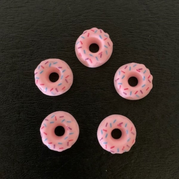 5 pink donut cabochons, pink donut, donut cabochons, donut flatbacks, dollhouse donuts, sprinkle donuts, fake donuts, mini donuts, donuts