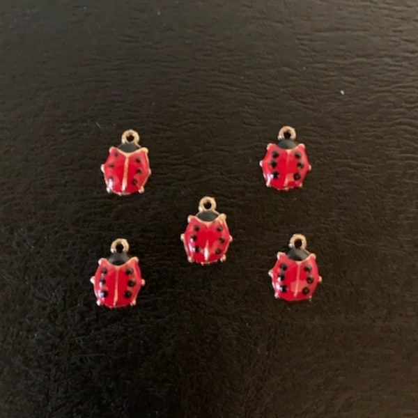 5 mini lady bug charms, lady bug charm, ladybug charm, red lady bug, metal charms, charm bracelet, bug charm, insect charm, red charms, bug