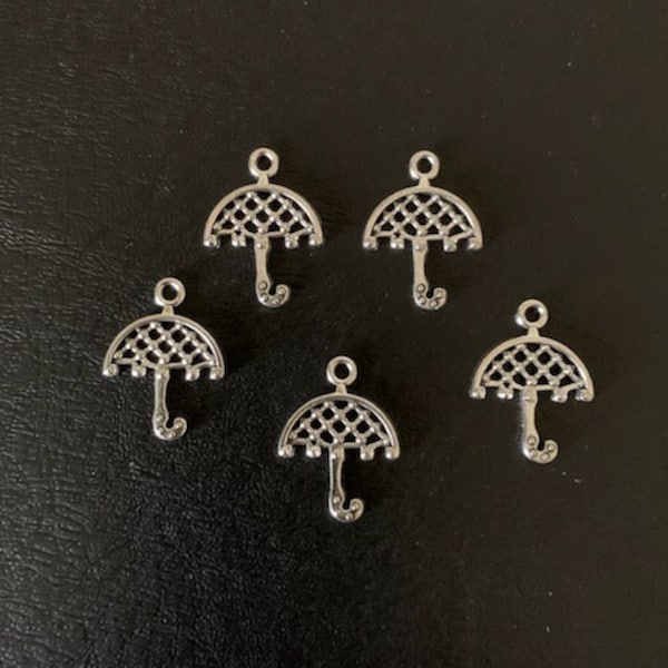 5 small umbrella charms, umbrella charms, charm umbrella, silver umbrellas, rainy day charms, lattice umbrella, weather charms, umbrellas