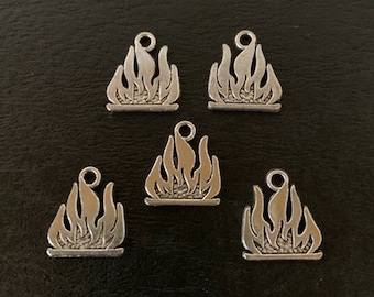 5 silver fire charms, fire charm, fire pendant, metal charms, charm bracelet, fire department, fire dept charms, firefighter charm, charm