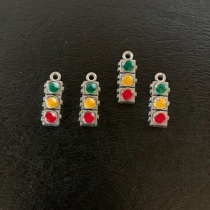 4 traffic light charms, traffic light charm, stop light, traffic signal, traffic signal light, traffic control, metal charms, charm bracelet