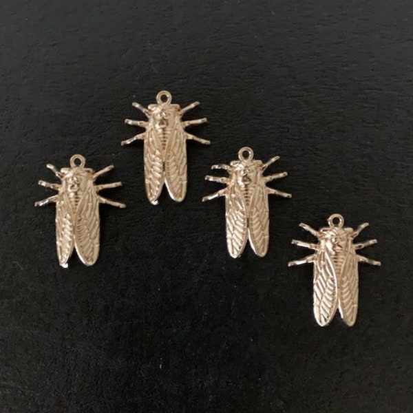 4 kc gold cicada charms, cicada pendant, cicada jewelry, cicada gift, insect charm, entomologist gift, bug charm, insect pendant, cicada