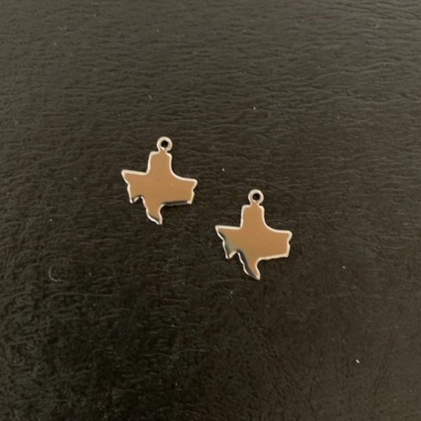 2 silver small texas charms, texas charm, texas charms, silver texas charm, small texas charm, state charms, charm texas, texax shape, state