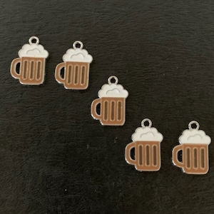 5 silver & brown beer mug charms, silver beer charm, beer charm, beer charm silver, beer mug charms, mug charm, alcohol charms, beer gifts