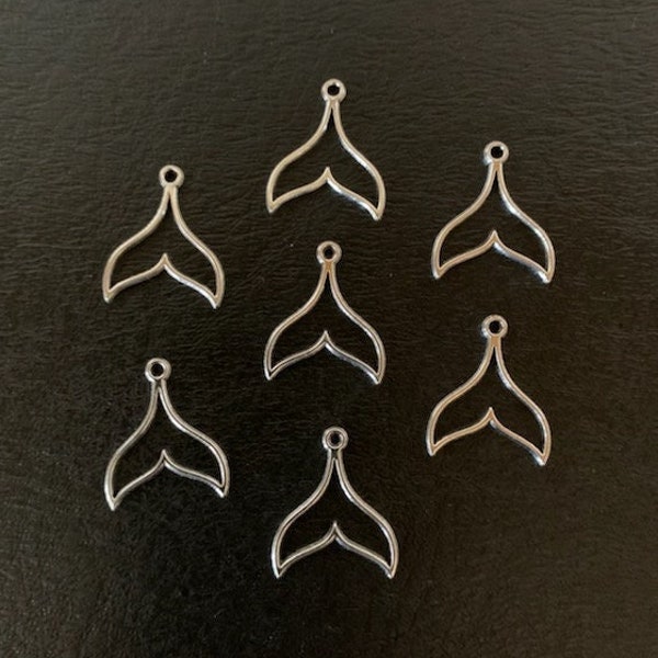 7 whale tail charms, whale tail charm, whale tale charm, metal charms, charm bracelet, mermaid tail charm, tail charm, bulk tails, tails