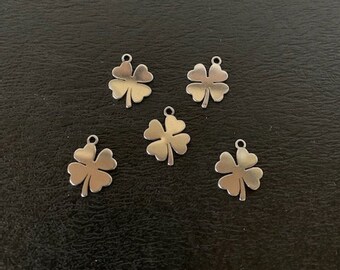 5 small 4 leaf clover charms, metal charm, clover charm, 4 leaf clover, stainless steel charm, silver clover, good luck charm, 4 leaf charms