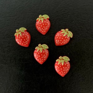 5 strawberry cabochons, strawberry flatbacks, fruit cabochons bulk, cabochon strawberry, flatback strawberry, food cabochon, food flatbacks