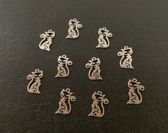 10 mini cat charms, small cat charms, cat charms, cat charms silver, stainless charms, silver cat charm, charms cat, cat charms bulk, kitten