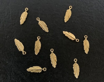 10 mini feather charms, mini feather charm, feather charms, charm feather, gold feather charm, feather charms gold, miniature feathers, gold