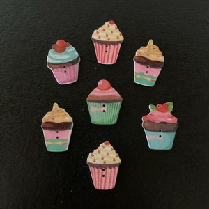 2 styles-7 random mix cupcake buttons, cupcake button, dessert buttons, cup cake buttons, bulk buttons, cake buttons, birthday buttons, cake