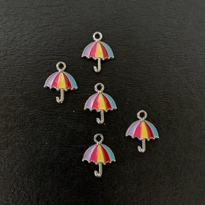 5 colorful striped umbrella charms, umbrella charm, umbrella jewelry, beach umbrella, weather charm, beach charms, silver umbrella, rainy