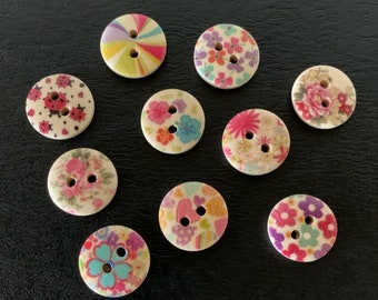 10 random mix buttons, round buttons, print buttons, buttons bulk, assorted buttons, colorful buttons, button assortment, craft buttons