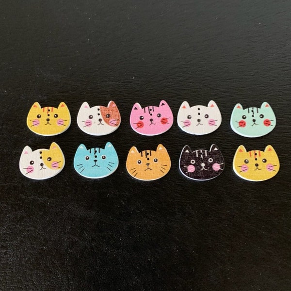 10 random mix cat buttons, cat buttons, cat button, cat buttons for sewing, buttons cat, cat face, animal buttons, animal button, crafts
