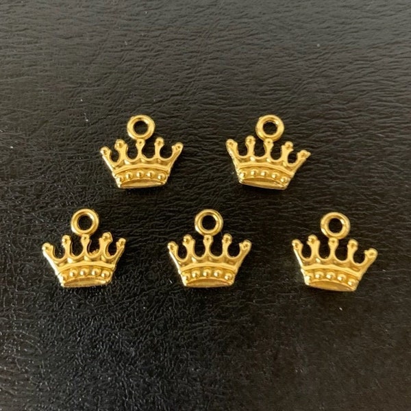 5 crown charms, metal charms, charm bracelet, crown charm, crown charm bulk, gold crown, gold crown pendant, gold crown charm, crown gold